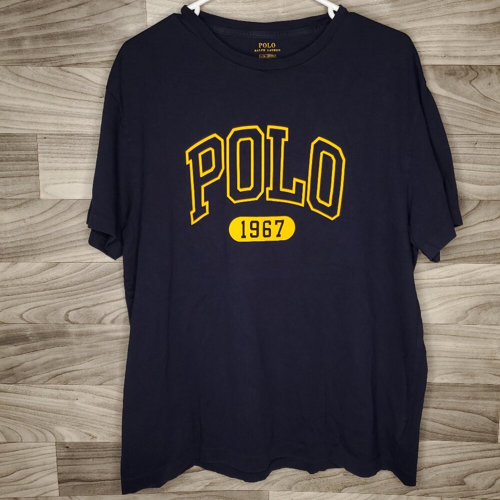 Polo Ralph Lauren Navy Blue with Gold Polo 1967 Logo T Shirt Size XL